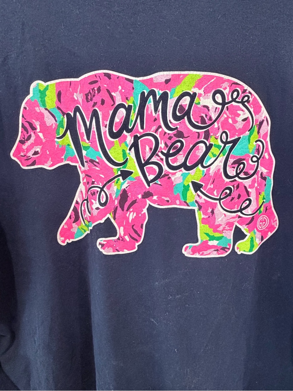 Fruit of the Loom Navy Tee with Pink 'Mama Bear' Graphic